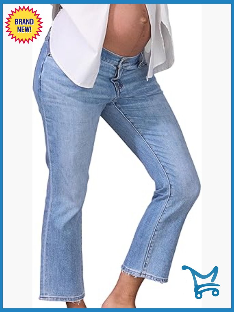 Maternity Crop Denim Jeans Low Rise Flared Hem Under Belly 26"